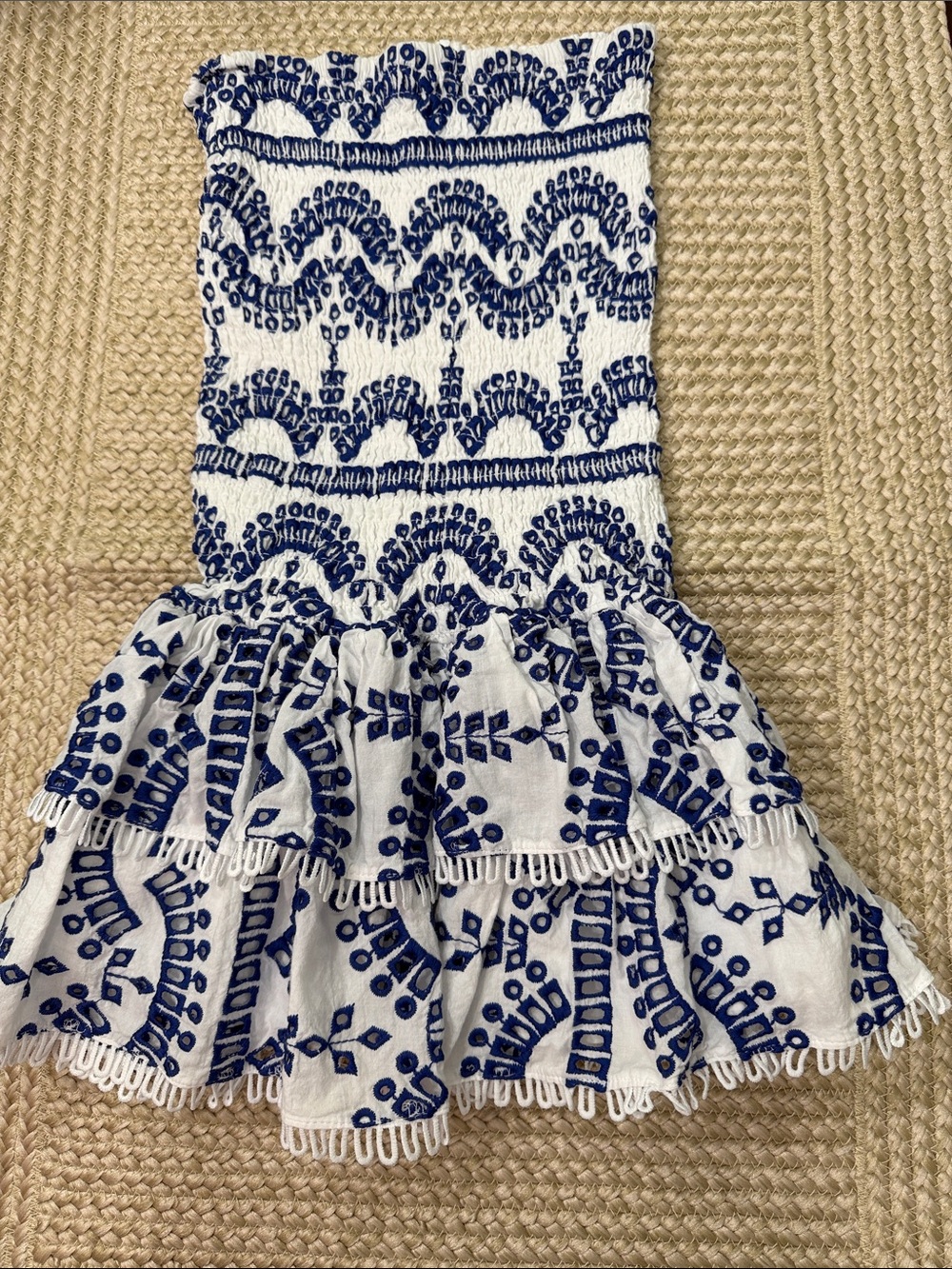 Smocked Blue and White Tiered mini dress